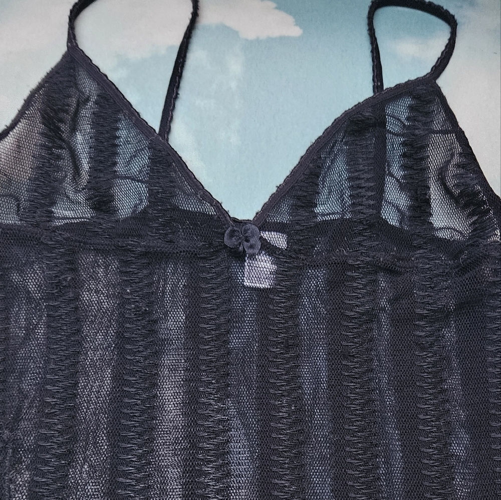 Vintage 90s, Y2k Top Goth Punk Chic Rare Lingerie Sheer Stripe Mesh Top - Picture 7 of 7